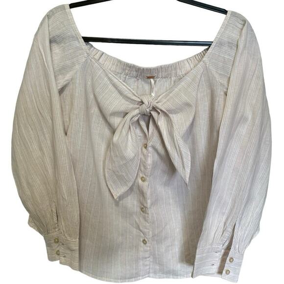 Free People Hello There Off The Shoulder Blouse Striped Light Pink Size Medium - Picture 3 of 10